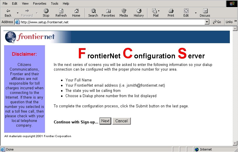 Traveling Customers Connecting with Frontiernet Script