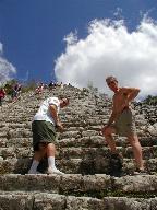 Craig and Dale prepare to climb Nohoch Mul pyramid