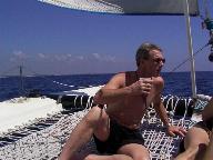 Dale on the catamaran Katanis