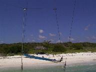 Beach at Xaak with burned out Columbian smuggling boat