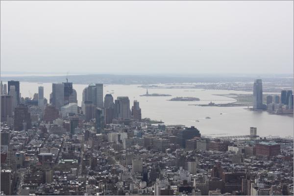 WTC left, Statue of Liberty middle, Ellis Island right