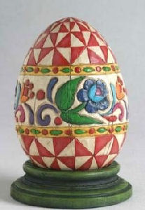 Red and White Flower Egg on Stand