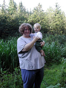 Beth and Will in front of irises