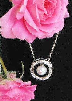 Image of Diamond Circle with Pearl Drop Necklace